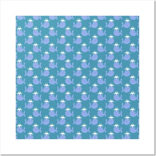 Cute Blue Whale Pattern Posters and Art